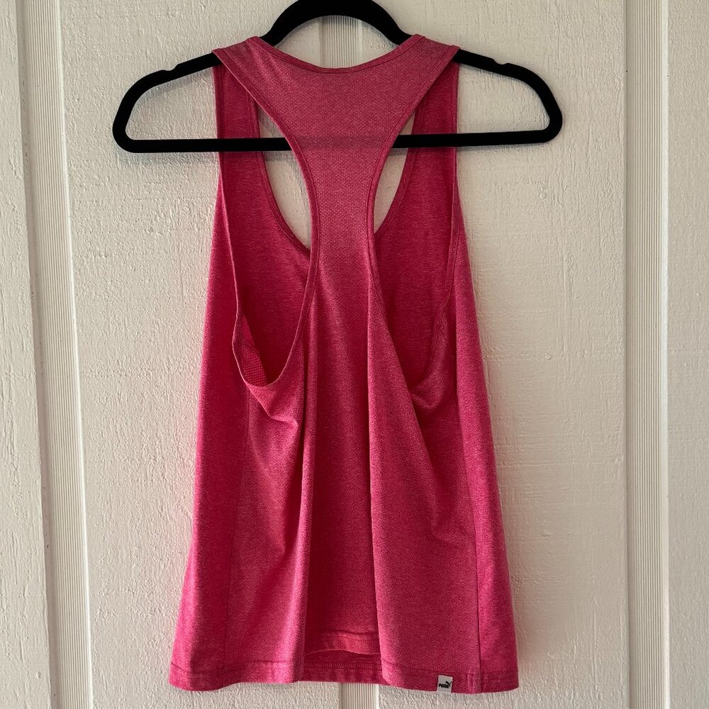 Puma Medium Tank Top Muscle Shirt Pink Spellout Stretch‎ Athleisure Athletic - Picture 2 of 3